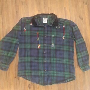 VTG Nutcracker M Womens 90s Plaid Flannel Embroidered Christmas Button Up Shirt